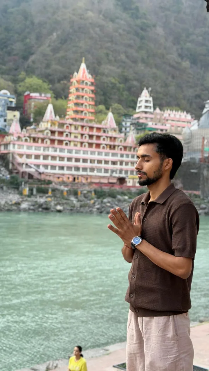 Abhi Nautiyal beside the Ganga in Rishikesh